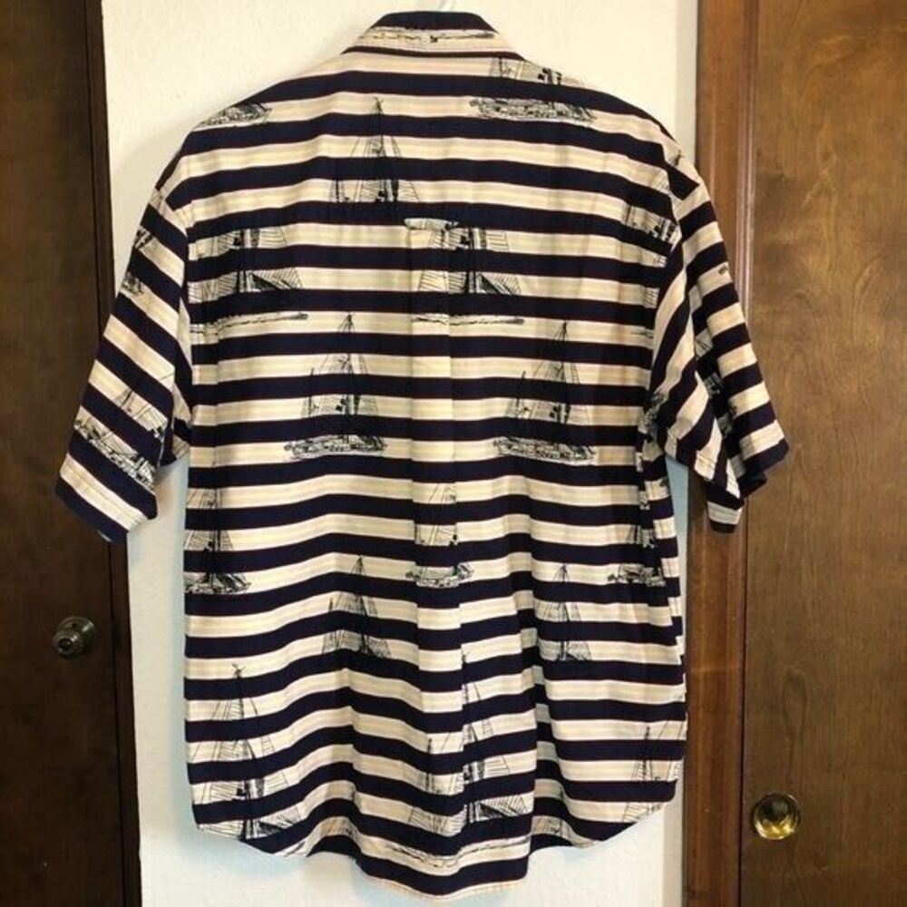 Salty Dog Gant Men's Medium Navy Yellow‎ Striped Nautical Sailing Short Sleeve - Picture 4 of 16